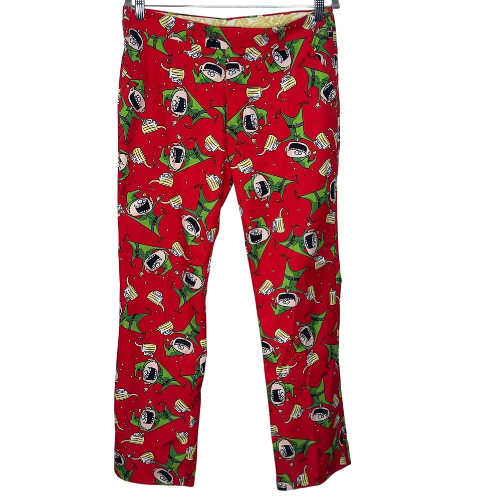Loudmouth Golf Mens  32/32 Red Christmas Party All Over Print Drinking Elf